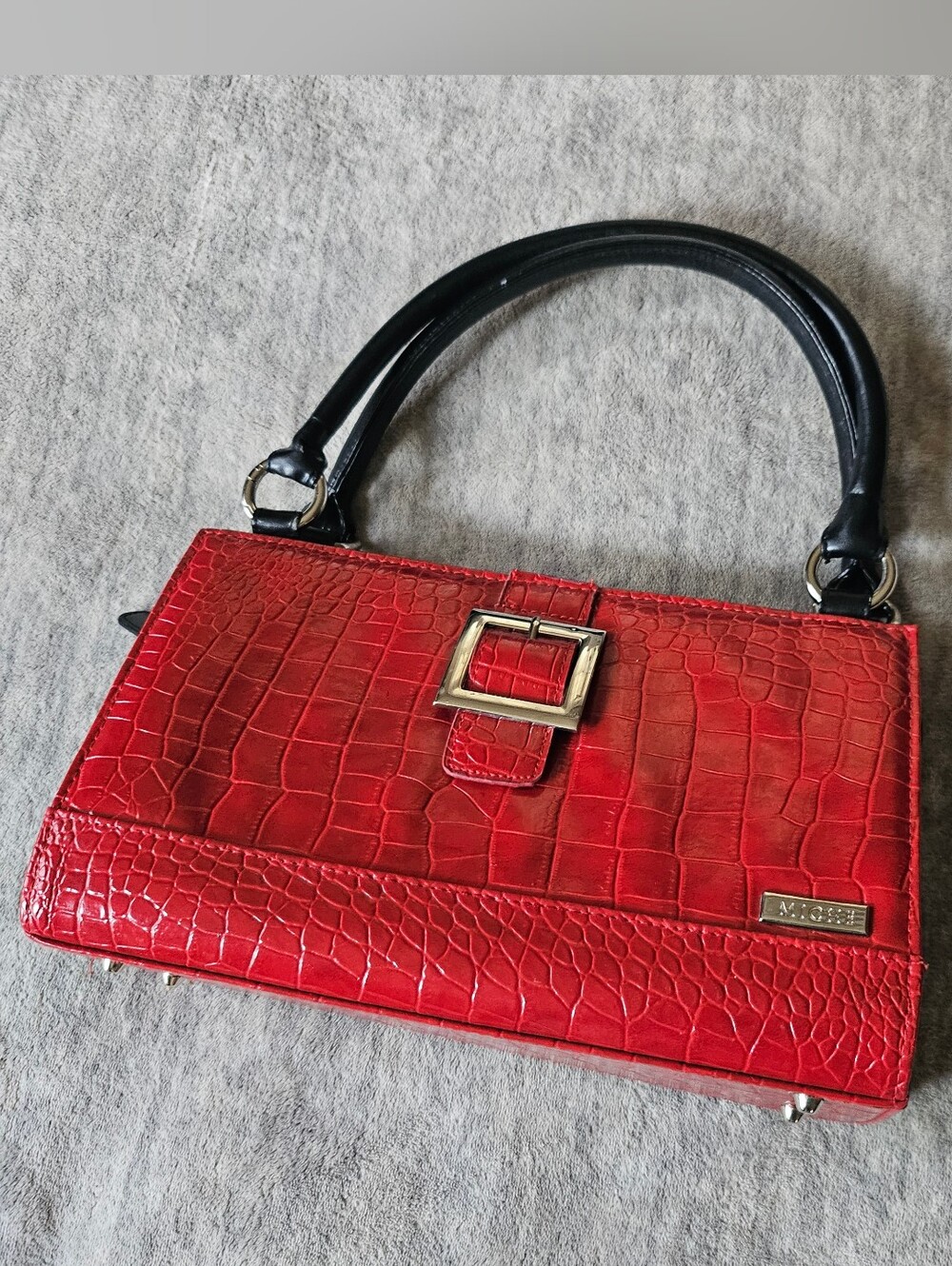 Miche Ellie satchel red and black crocodile embossed